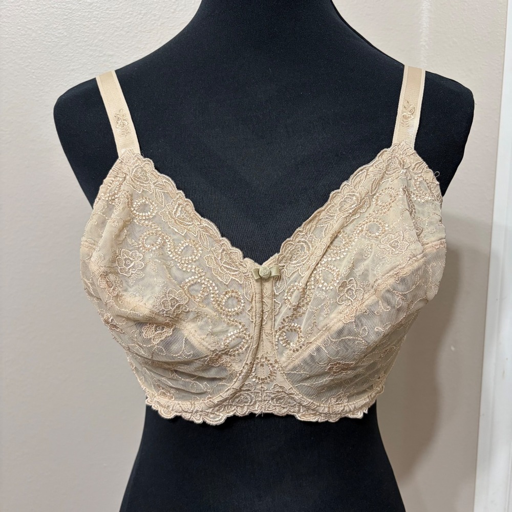 Wacoal Retro Chic Full Figure Underwire Bra 85720 Beige 36DDD Floral Lace